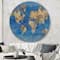 Designart - Golden Blue World Map - Traditional Metal Circle Wall Art